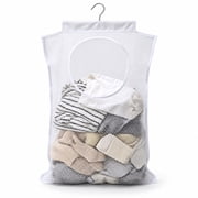 NOGIS Door Hanging Mesh Laundry Hamper Bag, Space Saving Corner Small Laundry Basket Dirty Clothes Hamper with Rotating Metal Hanger for Apartment, RV, Camper, Cabin, College Dorm UseWhite