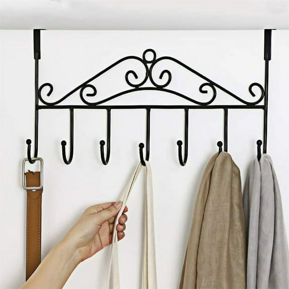 NOGIS Over The Door Hook,Over Door Coat Rack ,Over Door Towel Rack,Door Hooks,Door Hanger Hook of Bathroom,Clothes ,Belt, Hat,Behind Back of Bathroom, Towel Hanger 7 Hooks ,Black