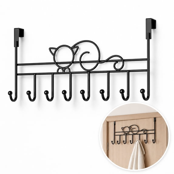Over Door Hanger with 7 Hooks, Metal Over The Door Towel Hook, Decorative Overdoor Organizers, Hanging Storage Rack for Bag, Coat, Towel, Hat, Robes, Scarves, Closet