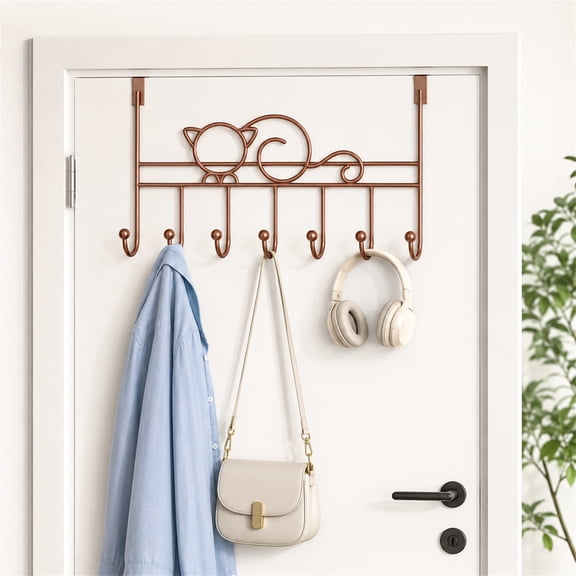 NOGIS Over The Door Hooks - Sturdy Metal Over Door Hanger Coat Rack with 7 Hooks for Bag, Coat, Towel, Hat, Robes, Scarves, Closet, Fits 1.77" Thick Door (Brown)