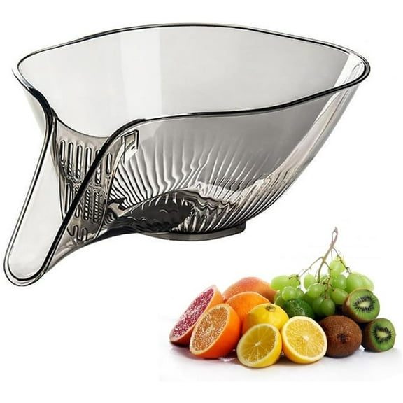 NOGIS Drainage Basket Funnel, 2024 New Multifunctional Drain Basket, Plastic Drainage Basket Funnel Colander Bowl Clear Kitchen Drain Basket with Spout, Fruit Vegetables Draining Bowl (Gray)