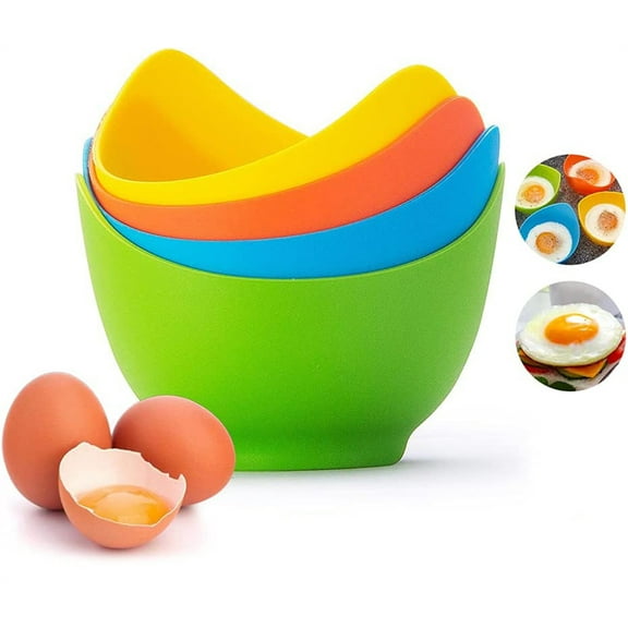 NOGIS Egg Poacher, Egg Boiler Mold Cup, Silicone Egg Poaching Cups with Ring Standers, Poached Egg Cooker for Microwave or Stovetop Egg Cooking, Come, Non-Stick BPA-free, Set of 4