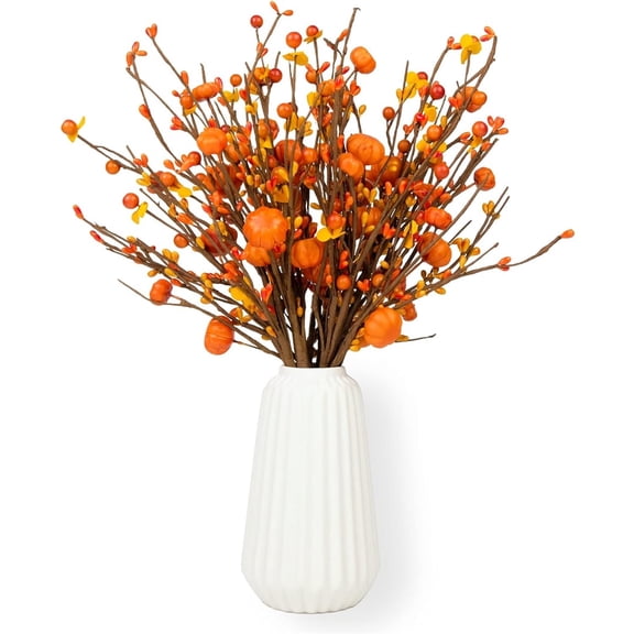NOGIS Fall Stems for Vases 6 Pack, 17" Artificial Berry Stems for Autumn Farmhouse with Pumpkin Orange Berry Picks and Faux Flower, Autumn Thanksgivings Harvest Decoration