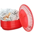 thumbnail image 1 of NOGIS Fast Food Baskets, 8.9 x 5.6 x 1.5 Inch, Set of 12, Red - Oval Plastic Food Serving Baskets for Restaurant, Home Kitchen, Office, Party, Picnic (Red), 1 of 7