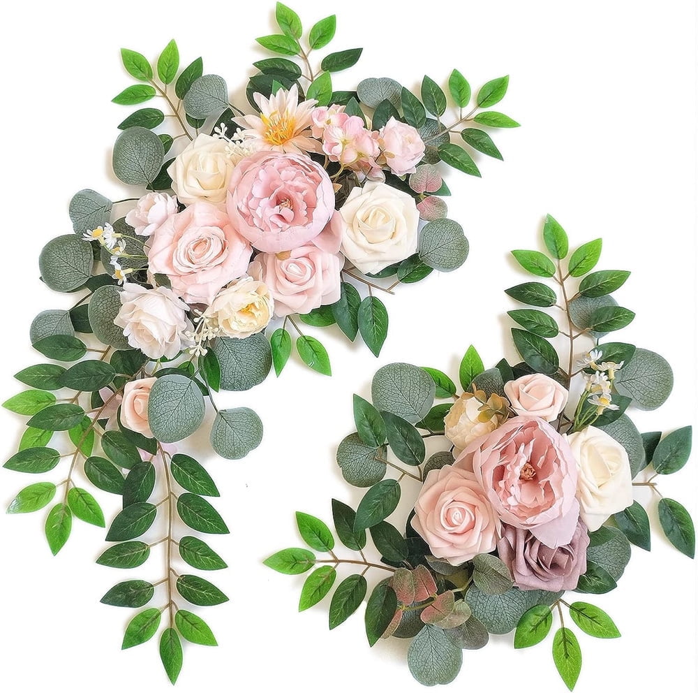 NOGIS Faux Flower Swag Set of 2 for Wedding Welcome Signs Floral Decorations and Wedding Reception Ceremony Signs (Pink)