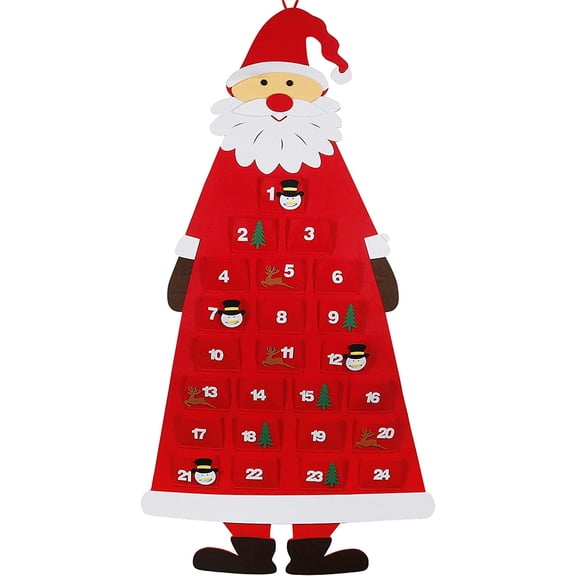 NOGIS Felt Christmas Advent Calendar 2022, 3.77ft Wall Santa Advent Calendar with Pockets 24 Days Reusable Christmas Countdown Calendar Hanging Xmas Decorations,Red