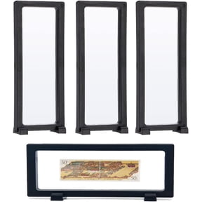 NOGIS Floating Display Case, 4 Pcs Coin Display Frames with Stands Jewelry Display Case, Suspending Floating Holder for Displaying Perls Medals Specimens and Challenge Coin (Black, Rectangle)