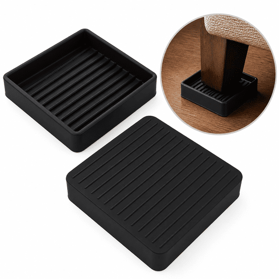 2.5X2.5 inch Anti Slip Furniture Pads, Rubber Furniture Gripper, Non Slip Bed Casters For Hardwood Floors, NOGIS Anti Slide Floor Protector for Bed Couch Stoppers (Black, 4 Pack)