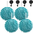 thumbnail image 1 of NOGIS Fuzzy Ball Towels,4 Pack Hanging Bathroom Hand Towels Super Fluffy Chenille Ball Towels, Highly Absorbent Bathroom/Kitchen Soft Hand Towels with 4 Hooks for Instant Drying of Hands (Blue), 1 of 7
