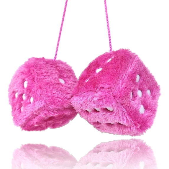 Artrylin Fuzzy Plush Dice for Car Mirror, Pair of 3” Fuzzy Plush Dice with White Dots for Car Interior Hanging Ornament Decoration,Christmas Gifts(Pink)