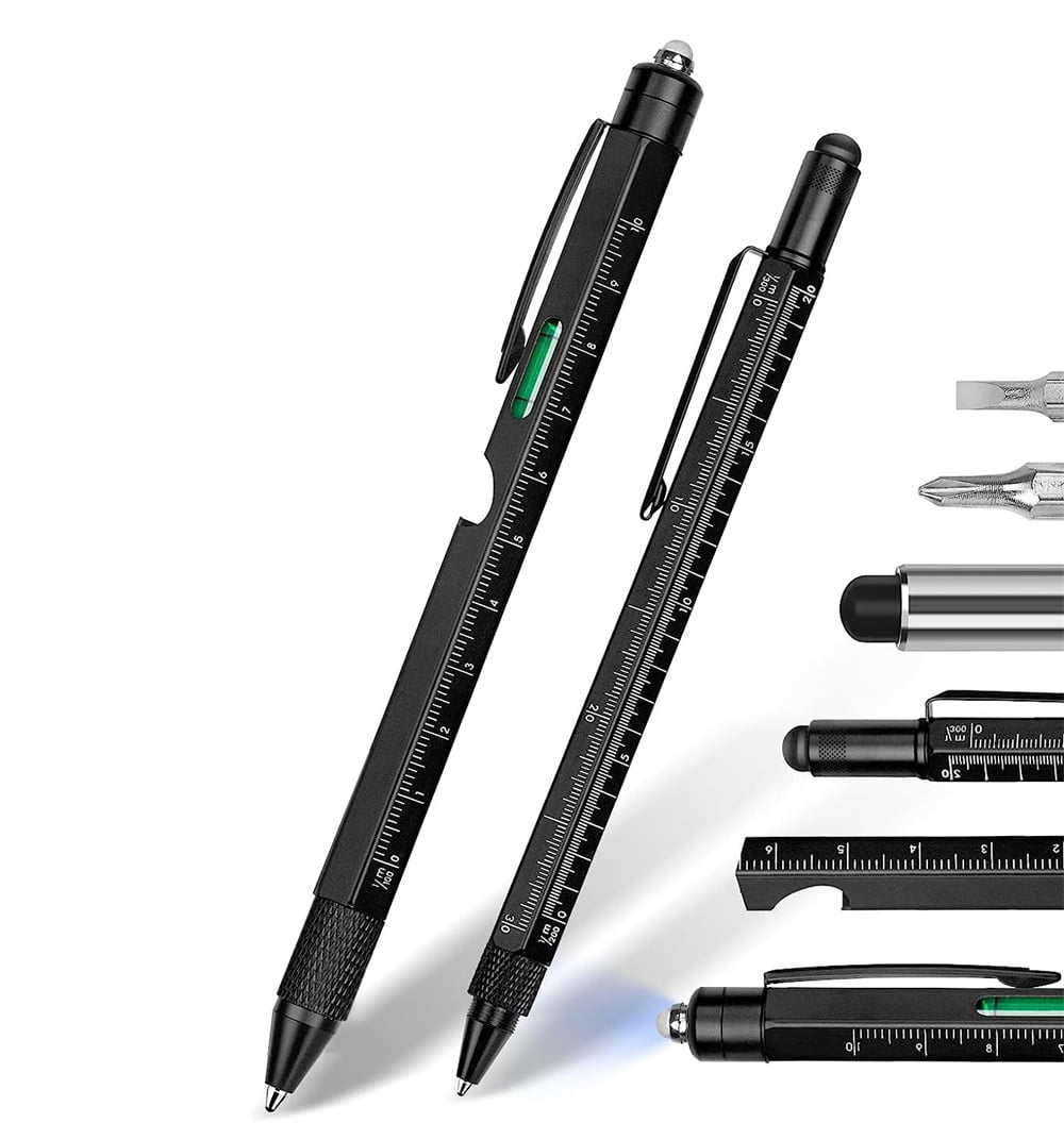 11-in-1 Multitool Pen With LED Light, Screwdriver, Ruler, Level, Stylus - Cool Gadget Gift For Men, Dad, Husband