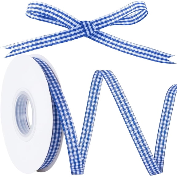 NOGIS Gingham Ribbon 0.4 inch x 50Yd Thin Crafts Ribbon Buffalo Checker Plaid Ribbon for Gift Wrapping Party Decoration Crafts (Blue)