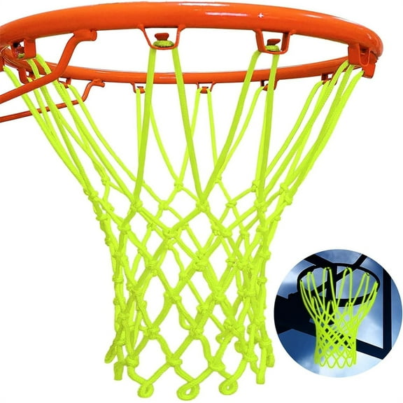 NOGIS Glow in The Dark Basketball Net, Night Light Basketball Hoop Net, Glow Basketballs Nets Heavy Duty Fluorescent Yellow Outdoor Replacement Basketballs Nets, Anti-Whip for Indoor, Outdoor