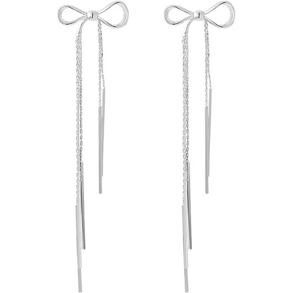 NOGIS Gold Silver Bow Earrings for Women Sparkly Cute Ribbon Drop Dangle Fashion Jewelry Gift(Silver)