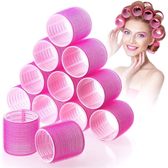 NOGIS Hair Curlers Rollers, 12Pcs Big Hair Rollers Self Grip Holding Curlers, No Heat Salon Hairdressing Rollers for Long Medium Short Thick Fine Thin Hair (4.4cm/1.73'',Random Color)