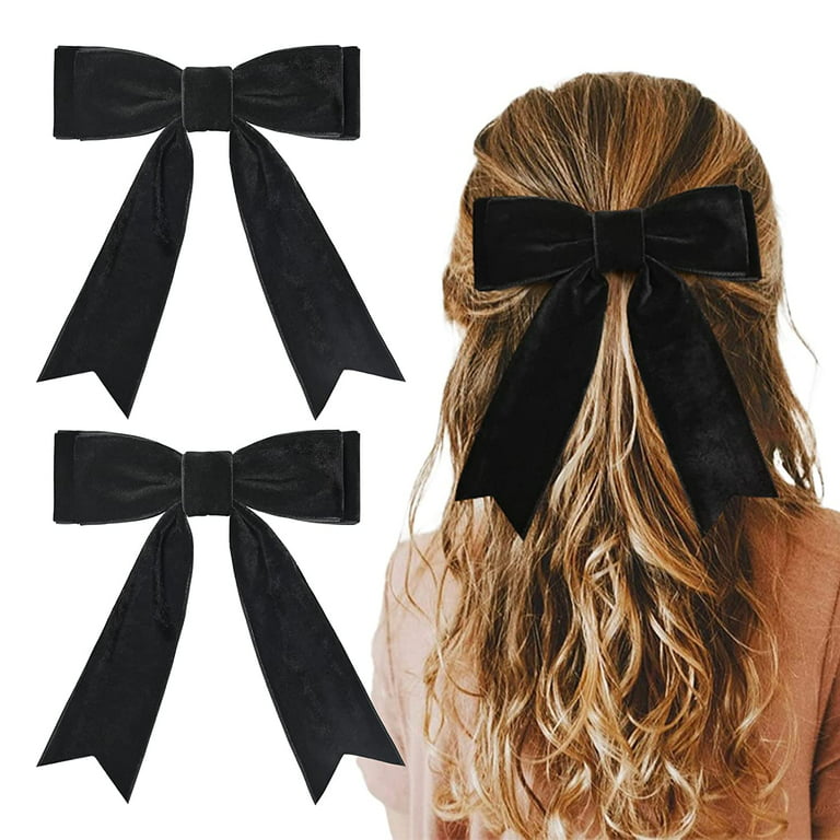 Black Hair Bows for Women - 2Pcs Silkly Satin Hair