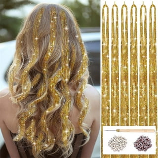 200pcs Hair Tinsel,37inch 12 Colors Tinsel Hair Extensions Shiny Hair Tinsel Kit with Plier Pulling Needle,Silicone Buckles Glitter Hair Extensions