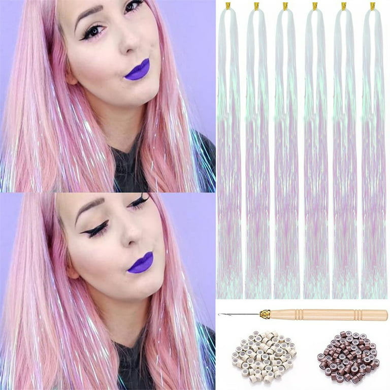 12 Colors Hair Tinsel Kit Glitter Hair Extensions for Women Girls With  Tools
