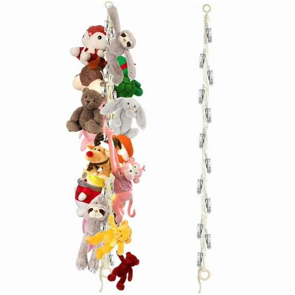 NOGIS Hanging Stuffed Animals Storage Chain - Stuffed Animal Chain Organizer with 20 Metal Clips,78.4 Inch Display Holder Chain for Wall or Corner Decor,Hanging Hats,Socks,Holiday Cards