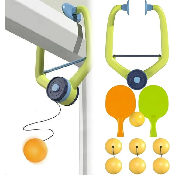 NOGIS Hanging Table Tennis Trainer Portable Set, 2 Pcs Trainer 6 Balls, Door Pong Game for Kids with Racket and Balls, Adjustable Hanging Table Tennis Trainer