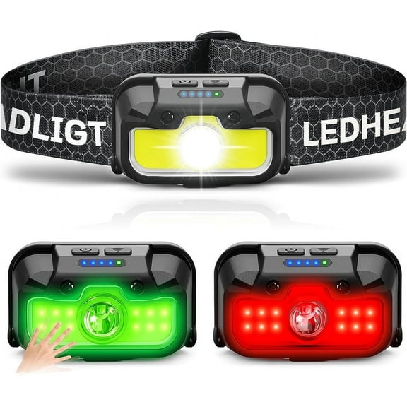 Headlamp with Red Light, Headlamp Rechargeable, NOGIS 1300 Lumen Ultra-Light Bright Head Lamp with White Red Green, 14 Modes Adjustable Waterproof Motion Sensor Headlight for Outdoor Camping