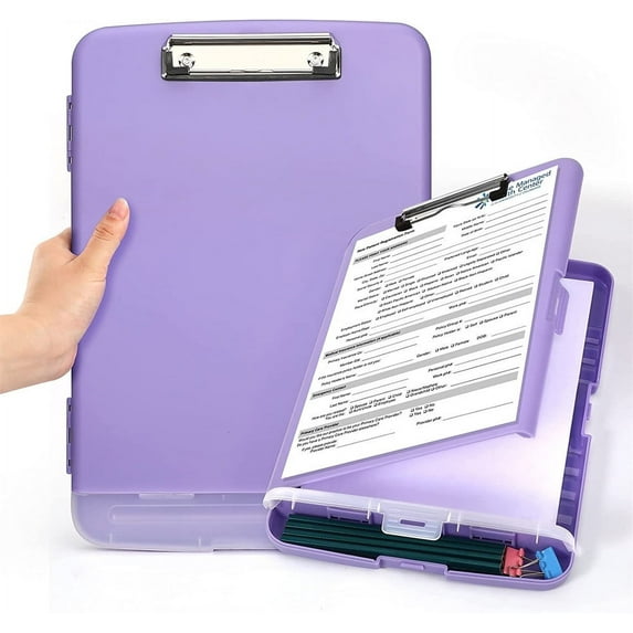 NOGIS Heavy Duty Plastic Clipboard with Storage and Pen Holder, Purple Enclosed Clipboard Box for Nurse, Driver, Contractor, Teacher