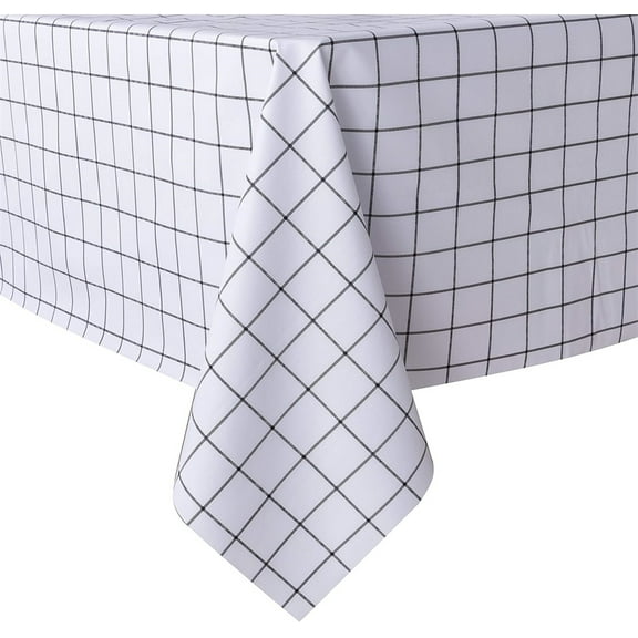 NOGIS Heavy Duty Vinyl Table Cloth Plastic Tablecloths for Kitchen Dining Table Wipeable Plastic Waterproof Tablecloth for Rectangle Table (54'' x 35', White Plaid)