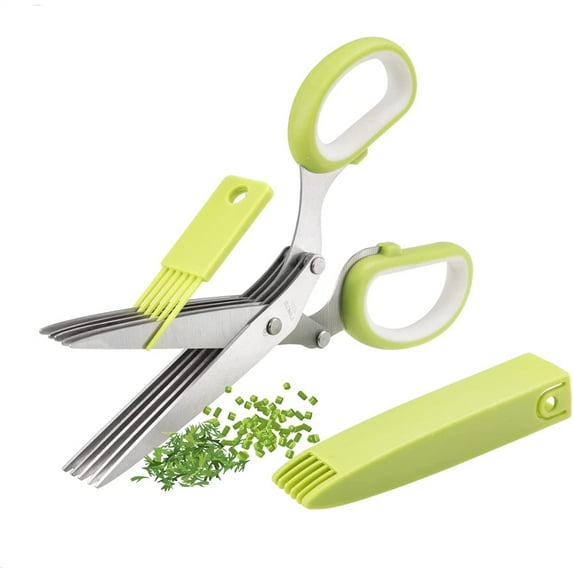 NOGIS Herb Scissors Set - Herb Scissors with 5 Blades and Cover, Herb shears with 3 Blades, Shred Silk Knife, Cool Kitchen Gadgets for Cutting Fresh Garden Herbs. Also Used for Cutting Paper
