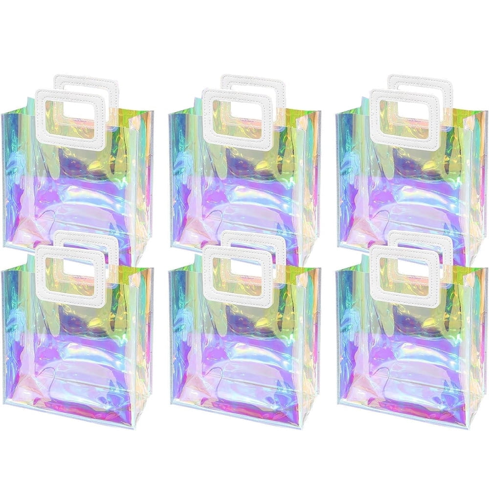 WHIWHIBLK 9-Pack Holographic Iridescent Gift Bags With Small Bags - Reusable Shiny Party Favor & Goodie Bags