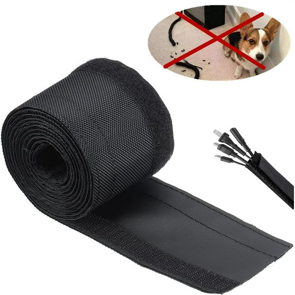 NOGIS Hook and Loop Cable Sleeve, 0.63"- 6.6FT Cord Management Waterproof Split Sleeving for USB Computer Office Automotive Audio Cables - Protect Cat, Dog from Chewing Cords - Black
