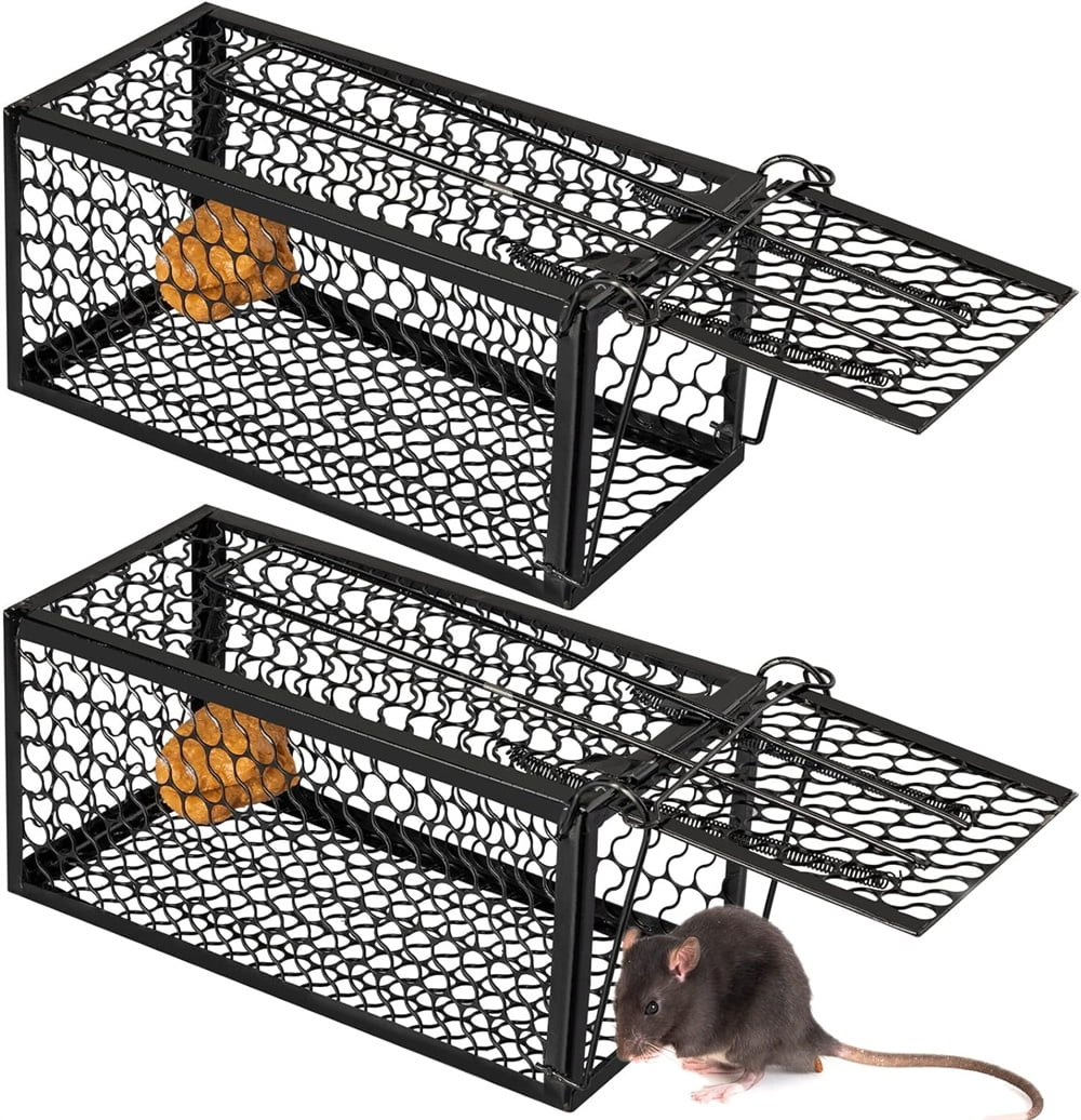 NOGIS Humane Rat Trap Chipmunk Rodent Trap Mouse Trap Squirrel Trap Small Live Animal Trap Mouse Voles Hamsters Live Cage Rat Mouse Cage Trap for Mice Easy to Catch and Release (Black,2 Pcs)
