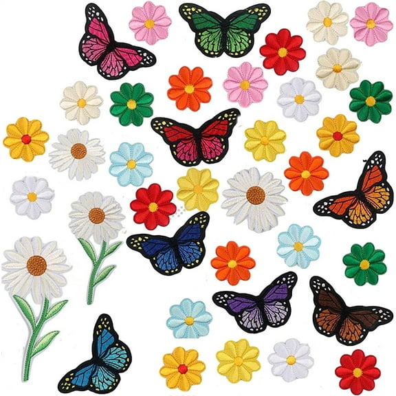 NOGIS Iron on Patch for Clothing,Sunflowers Butterfly Iron On Patches Set,Large Size Cute Decoration Embroidered Patches Pack for Jeans,Bags, Clothing, Arts Crafts DIY (Mix)