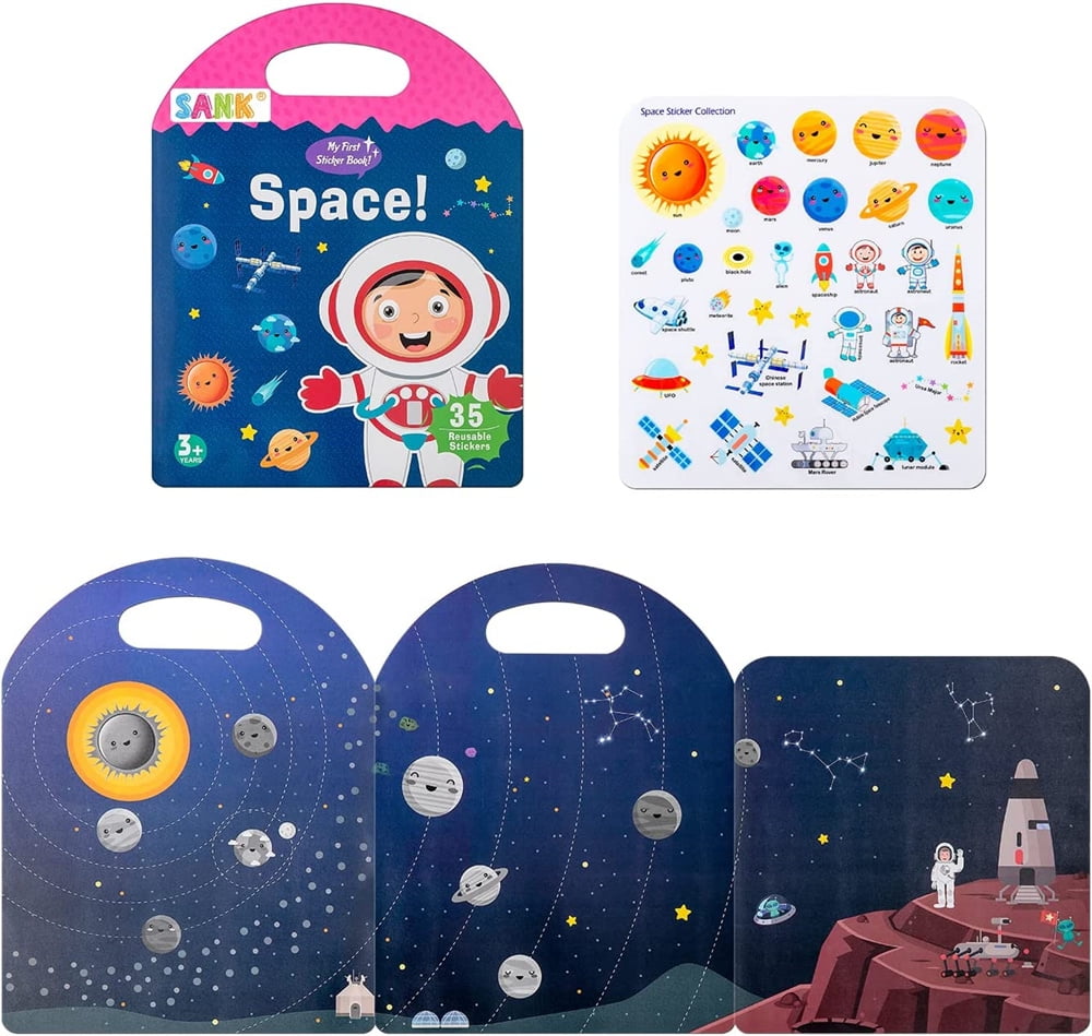 Reusable Sticker Books for Kids, 2 Sets Jelly Stickers Quiet Book Preschool  Learning Activities for Toddler Airplane Travel Essentials for Girls Boys