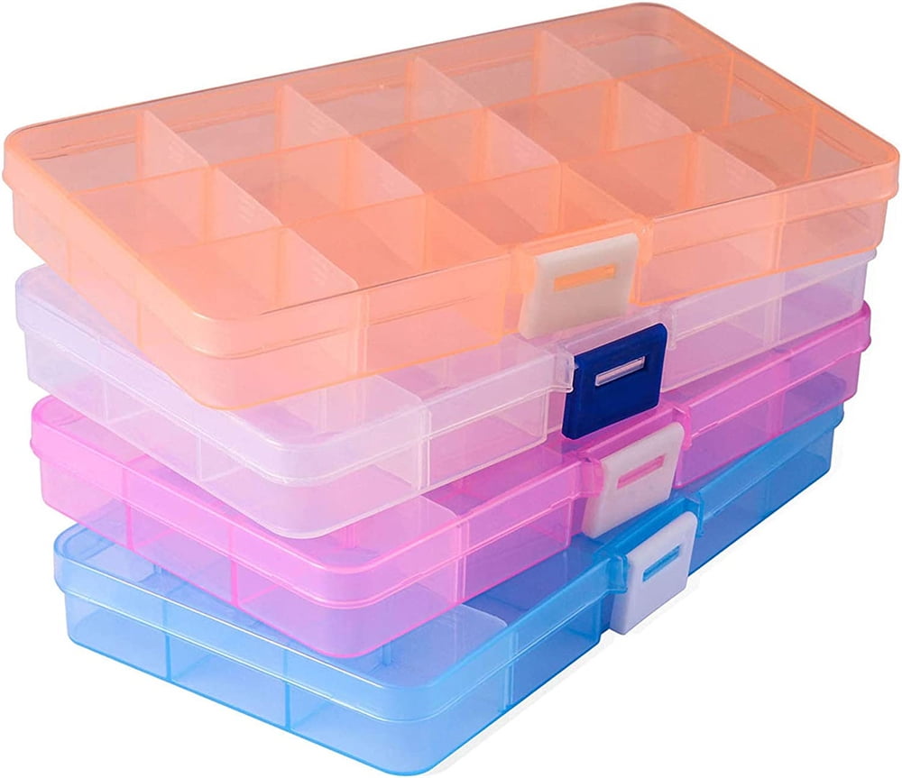 NOGIS Jewelry Organizer 4 Pack SMALL Plastic Jewelry Box 15 grids with Movable Dividers Earring Storage Containers Size 6.9 3.9 0.9in Walmart
