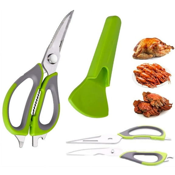 NOGIS Kitchen Scissors Heavy Duty Shears Come Apart Dishwasher Safe, Multipurpose Kitchen Scissors Sharp Serrated Stainless Steel Cooking Scissors for Cutting Meat, Poultry, Fish, Herbs (Green)