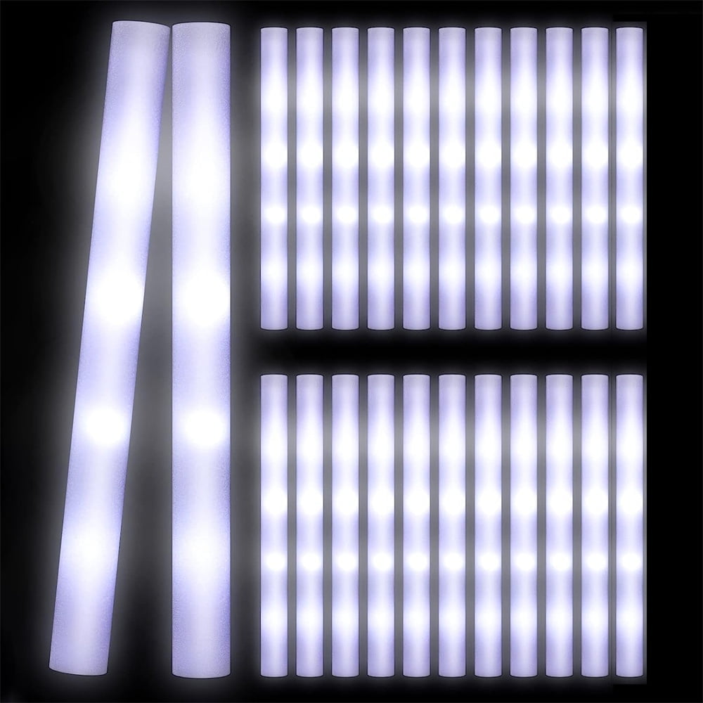 NOGIS Led Foam Glow Sticks, 15.7 Inches Bulk Glow Sticks, LED Light Sticks, Light-Up Sticks for Wedding, Raves, Carnival, Concert, Halloween, Birthday Party (White-24 Pcs)