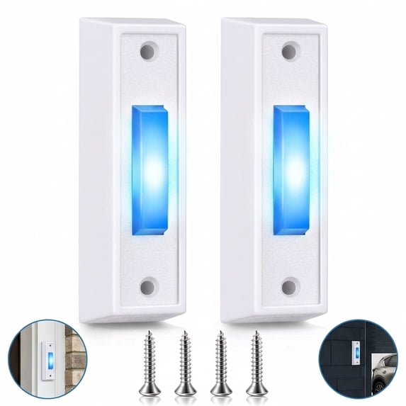 NOGIS Lighted Doorbell Button, Garage Door Opener Switch with LED Light, Wall Mounted Push to Exit Ringer Button (White, 2 Pieces)