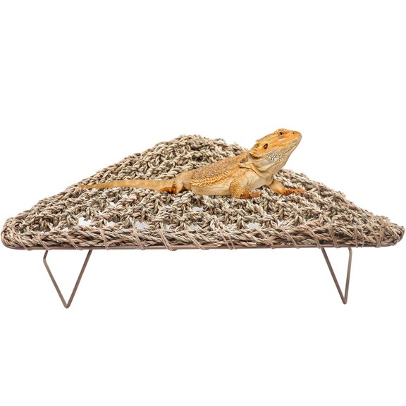 NOGIS Lizard Lounger for Rest Rectangle Reptile Hammock Bed Grass Fibers Bearded Dragon Bed Gecko Climbing Accessories for Habitats Small Animals Guinea Pig Snake Iguana Hermit Crab (Triangle)