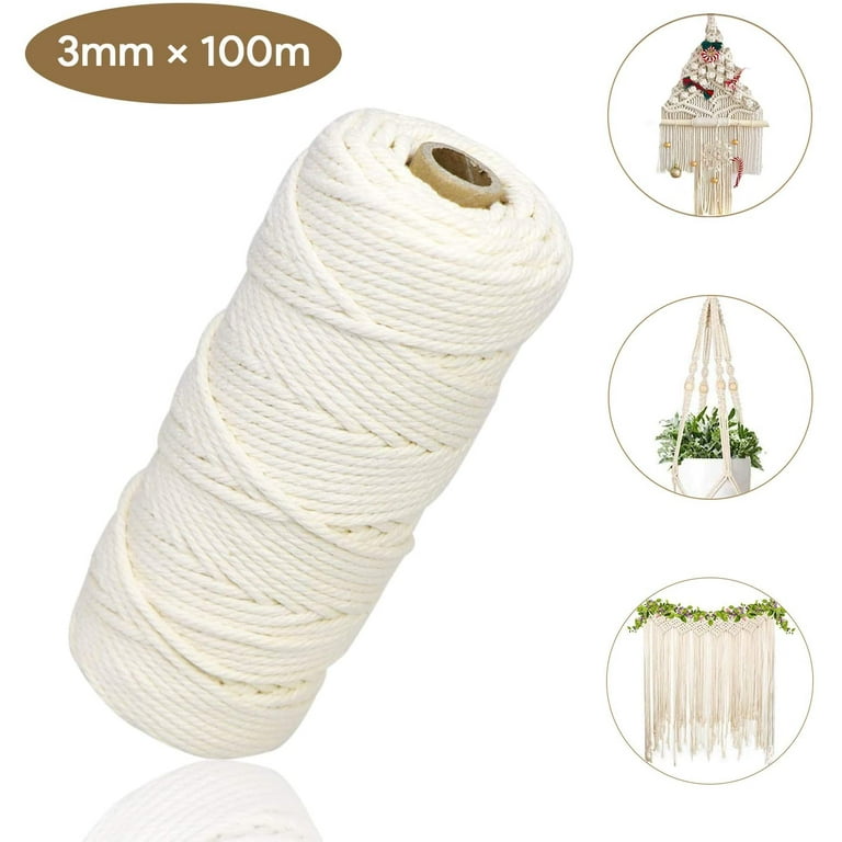 Ravenox Macrame Cord | (Green)(6 mm x 33 Yards) | Natural Cotton Macrame  Rope | 3 Strand Twisted Cotton Cordage for Handmade Plant Hanger Wall  Hanging