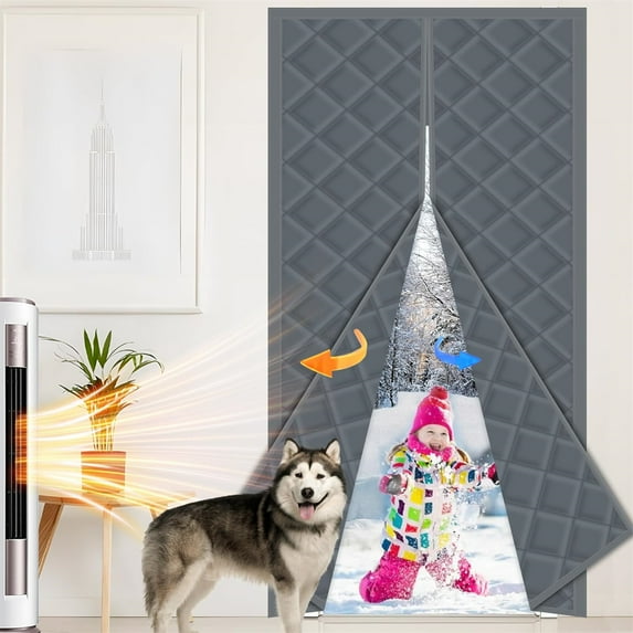 NOGIS Magnetic Thermal Insulated Door Curtain, Fits Door Size 36" x 83", Oxford Cloth Filled with Thicken Cotton, Insulation Cover Blanket for Warm Winter/French/Patio/Sliding Glass Doors, Grey