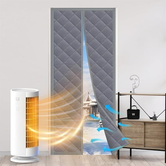 NOGIS Magnetic Thermal Insulated Door Curtain Fits Door Thicken Nylon Cotton Temporary Magnet Closure Thermal Door Cover Size W38 x L83 inch Weatherproof Windproof Soundproof, Grey