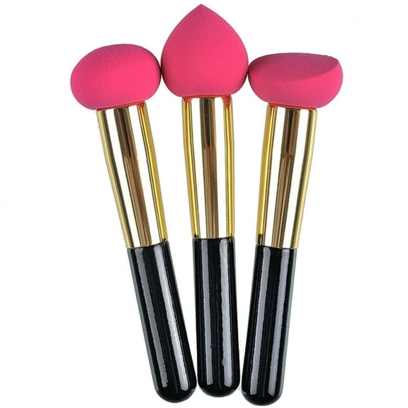 NOGIS Makeup Sponge 3 PCS Beauty Blender Foundation Make Up Concealer Blending Cosmetic Mini Angled Brush Applicator Handle Artist Applying Make-Up Eyebrow Face Powder Puff (Rose Red)