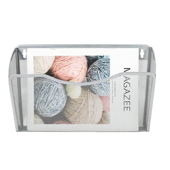 NOGIS Mesh 1 Pockets Hanging File Organizer Holder Wall Mounted Paper Organizer Office Document Magazine Folder Rack, Silver