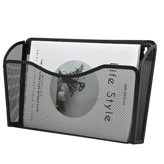 NOGIS Mesh Wall Mount File Organizer Holder for Home and Office, Single Pocket Hanging File Holder for Folders, Documents, Letters, and Magazines, Black 1 Pack