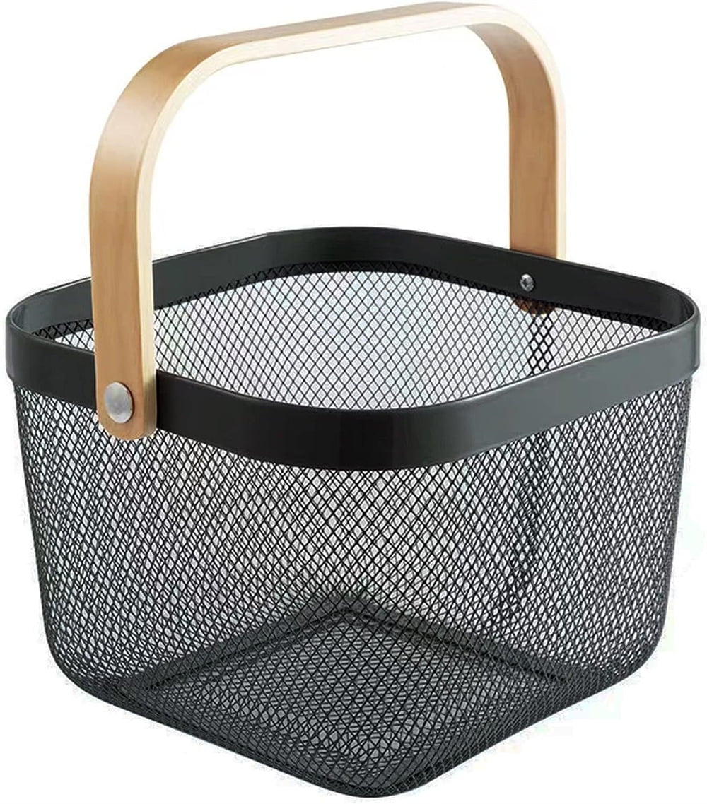 NOGIS Metal Mesh Steel Basket mesh basket with handle，Storage Organizer Basket Fruit Vegetable Basket, Solutions for Kitchen, Garden ,Picnic,Gifts and More (Black)