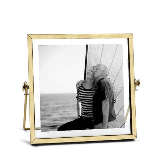 NOGIS Metal Picture Frames, Ornate Minimal Floating Edge Clear Glass Table Top Easel Stand Photo Frames in Gold, 4 x 4, Assortment Variety