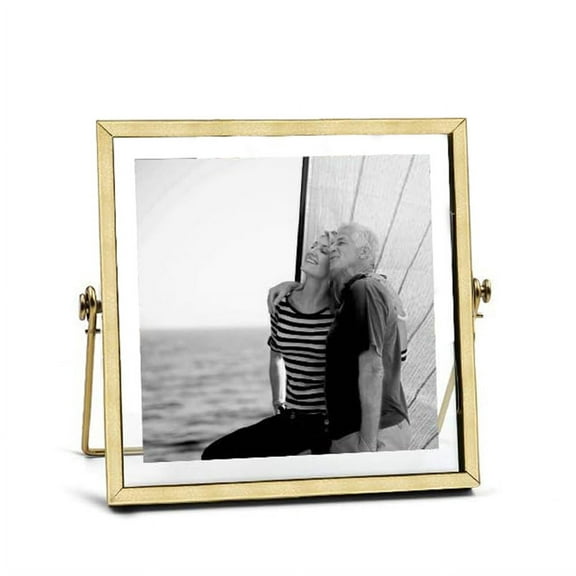 NOGIS Metal Picture Frames, Ornate Minimal Floating Edge Clear Glass Table Top Easel Stand Photo Frames in Gold, 4 x 4, Assortment Variety