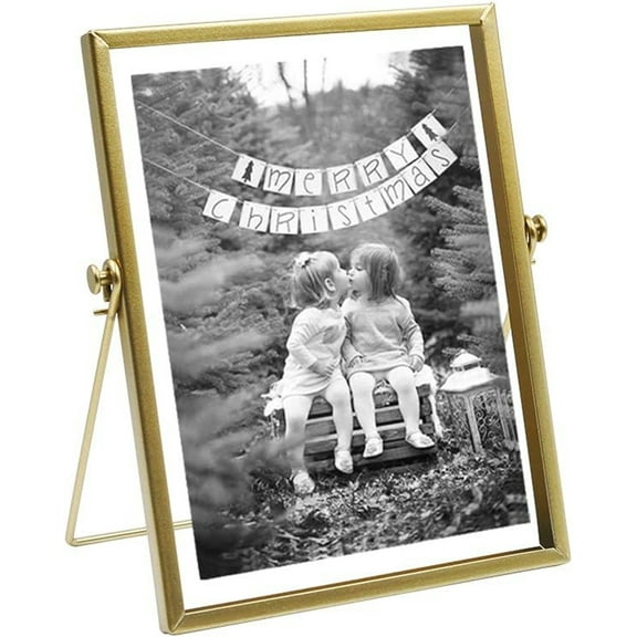 NOGIS Metal Picture Frames Vintage Minimal Ornate Floating Easel Stand Photo Frames Antique Vertical Glass Frame for Pictures Photos Desk Tabletop Display,6 Inches (Gold)