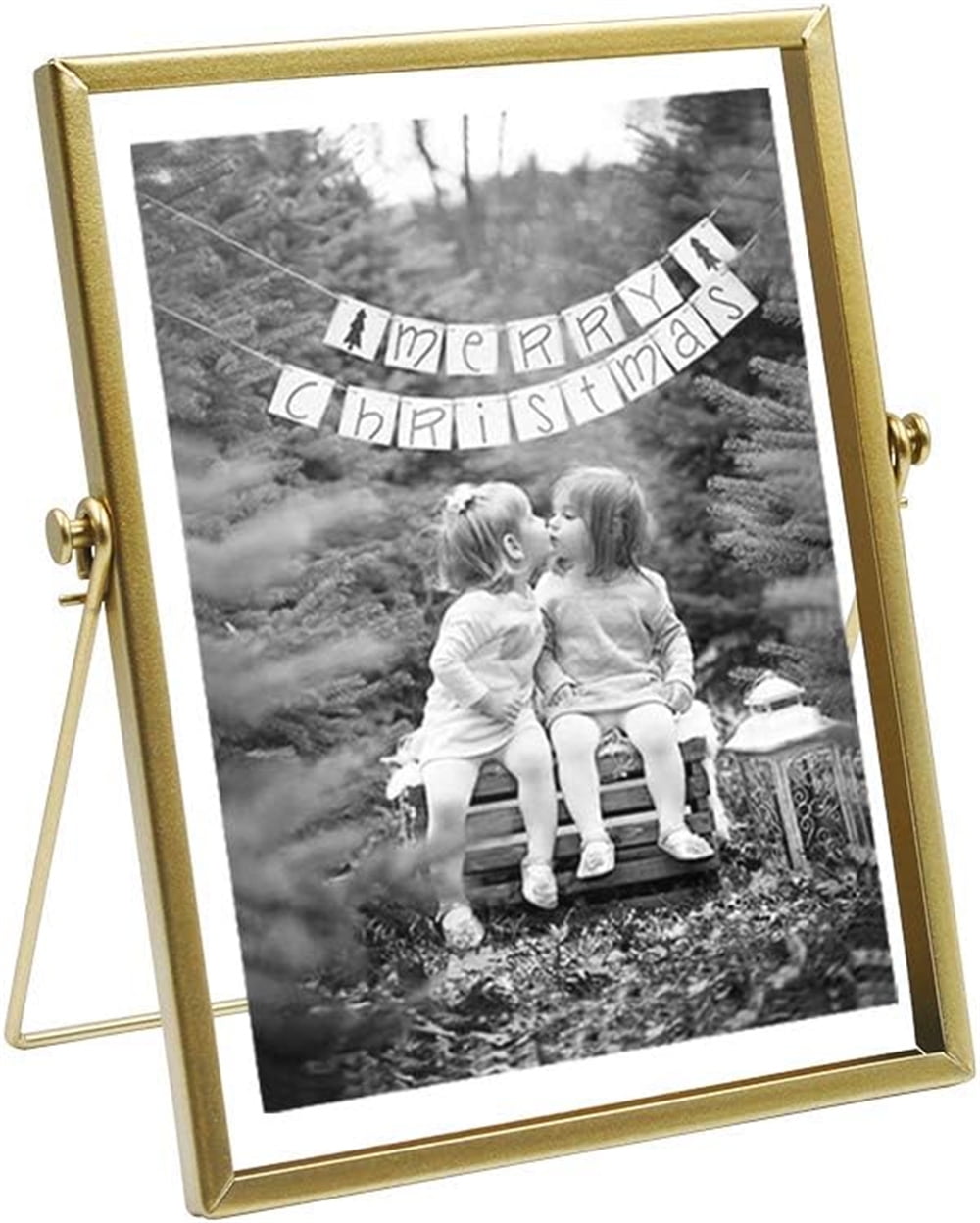 NOGIS Metal Picture Frames Vintage Minimal Ornate Floating Easel Stand Photo Frames Antique Vertical Glass Frame for Pictures Photos Desk Tabletop Display,6 Inches (Gold)
