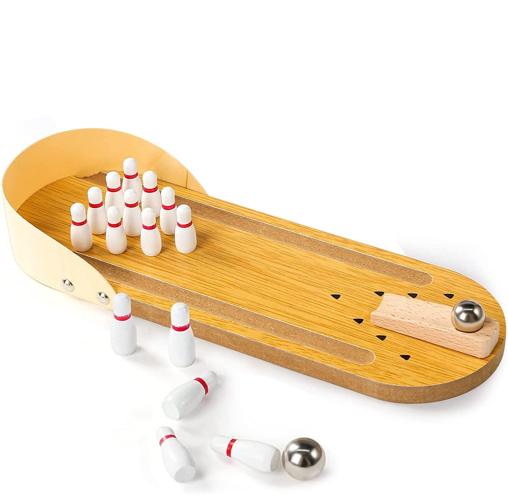 NOGIS Mini Bowling Set Table Top Bowling Game Wooden Tabletop Bowling Desk Toys Desktop
